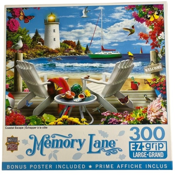 MasterPieces Memory Lane "Coastal Escape" 300 Large Pc Puzzle Poster Complete - Picture 1 of 4